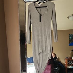 Indah Long Sleeve Gray V-Neck Women's Dress
